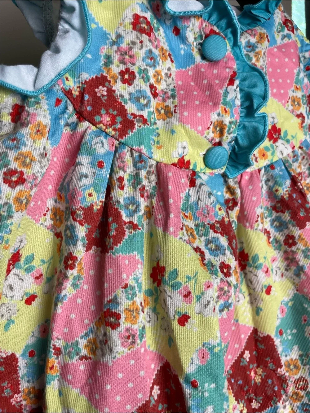 Girls' Floral Patchwork Ruffle Dress - Multicolor